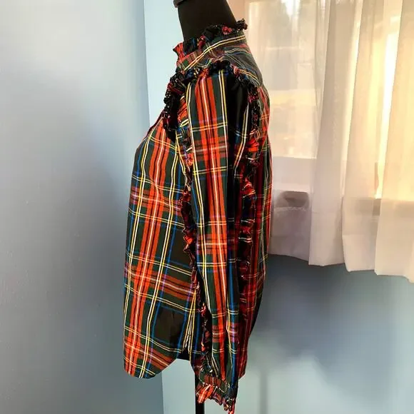 J. Crew Ruffle Popover Top in Stewart Plaid Size XS - Picture 5 of 9